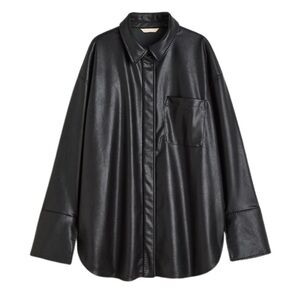 H&M Sleek Black Vegan/Faux Leather Minimalist Oversized Overshirt Shacket